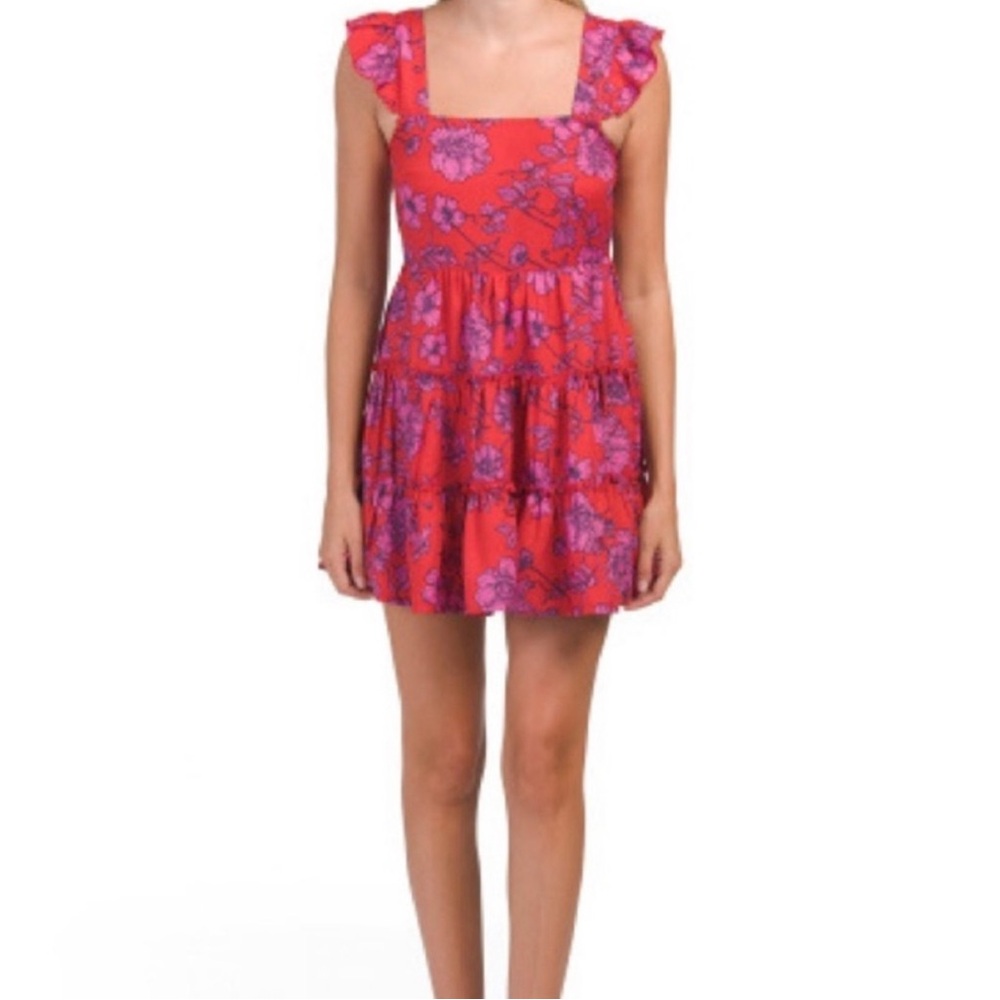 Band of Gypsies B.O.G. Collective Red & Pink Floral Flutter Sleeve Tie Dress XL